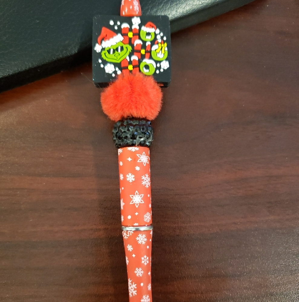 New Handmade Christmas Grinch Ho Ho Ho Focal Bead Beaded Pen